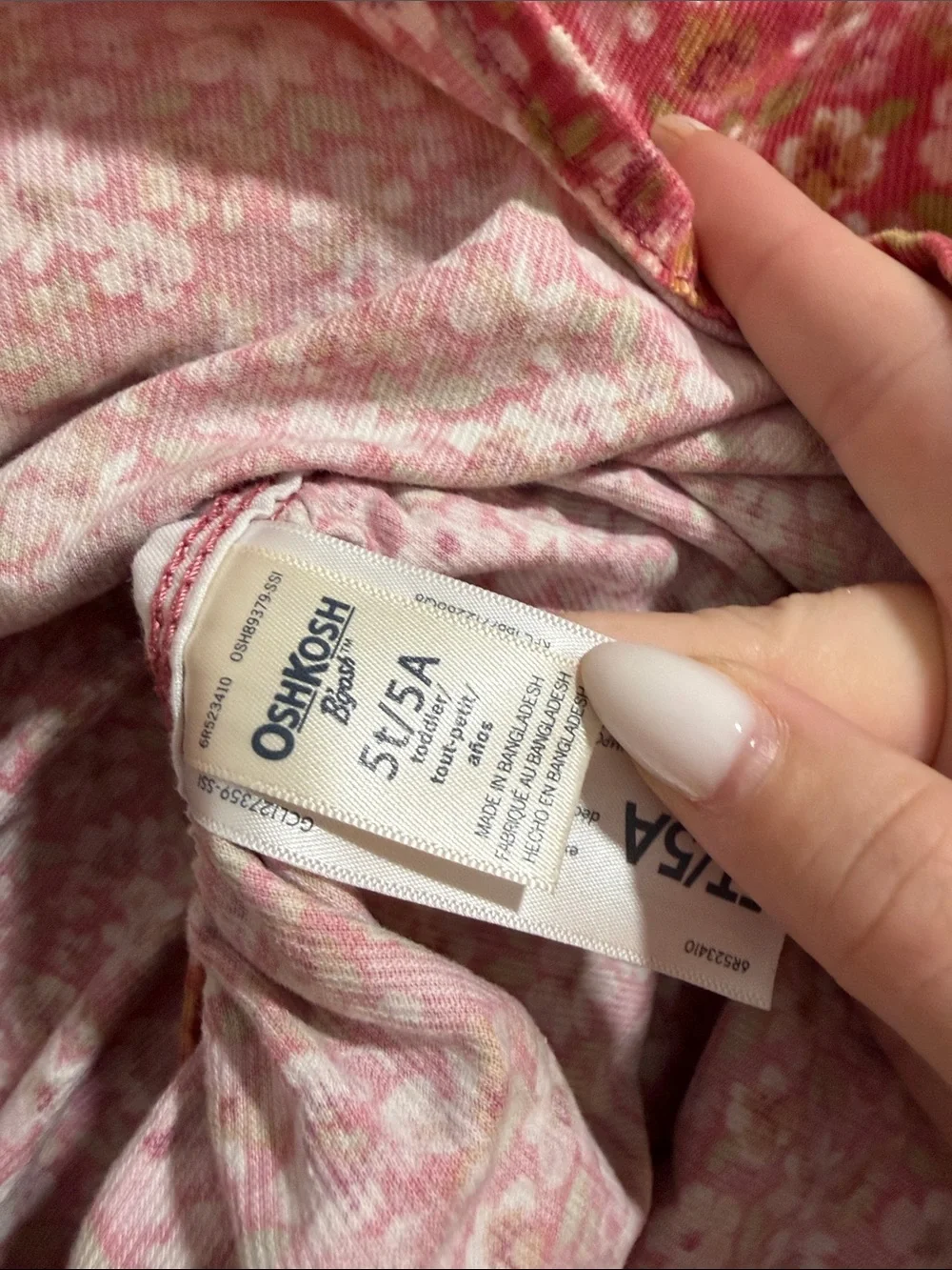 OshKosh Floral Pink Corduroy Overall Dress 5T